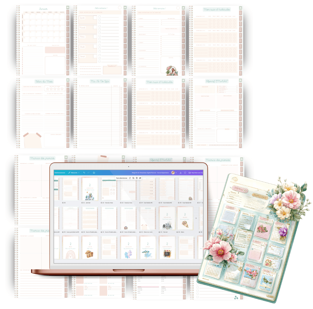 Exemples de pages hebdomadaires, quotidiennes et de suivi